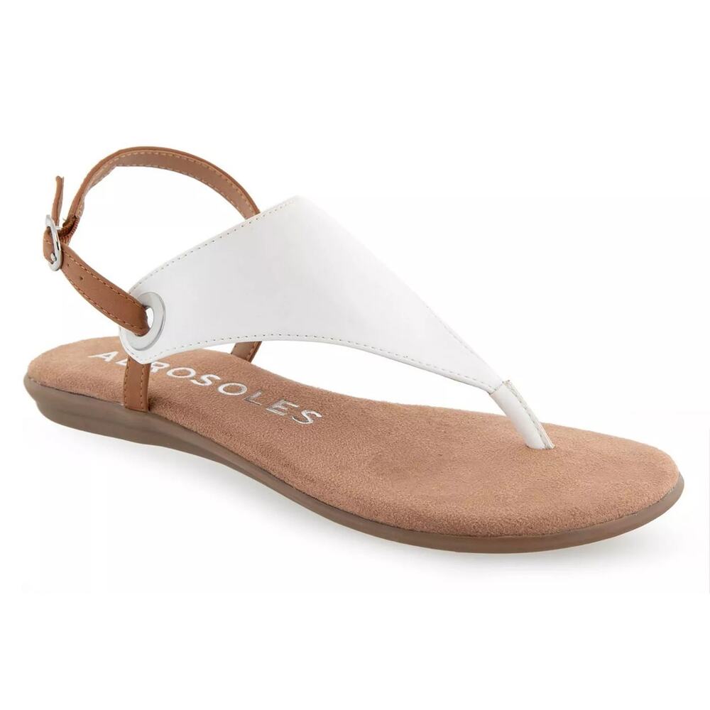 Aerosoles Women Conclusion Slingback Thong Sandal Sz US 6.5M White Faux Leather